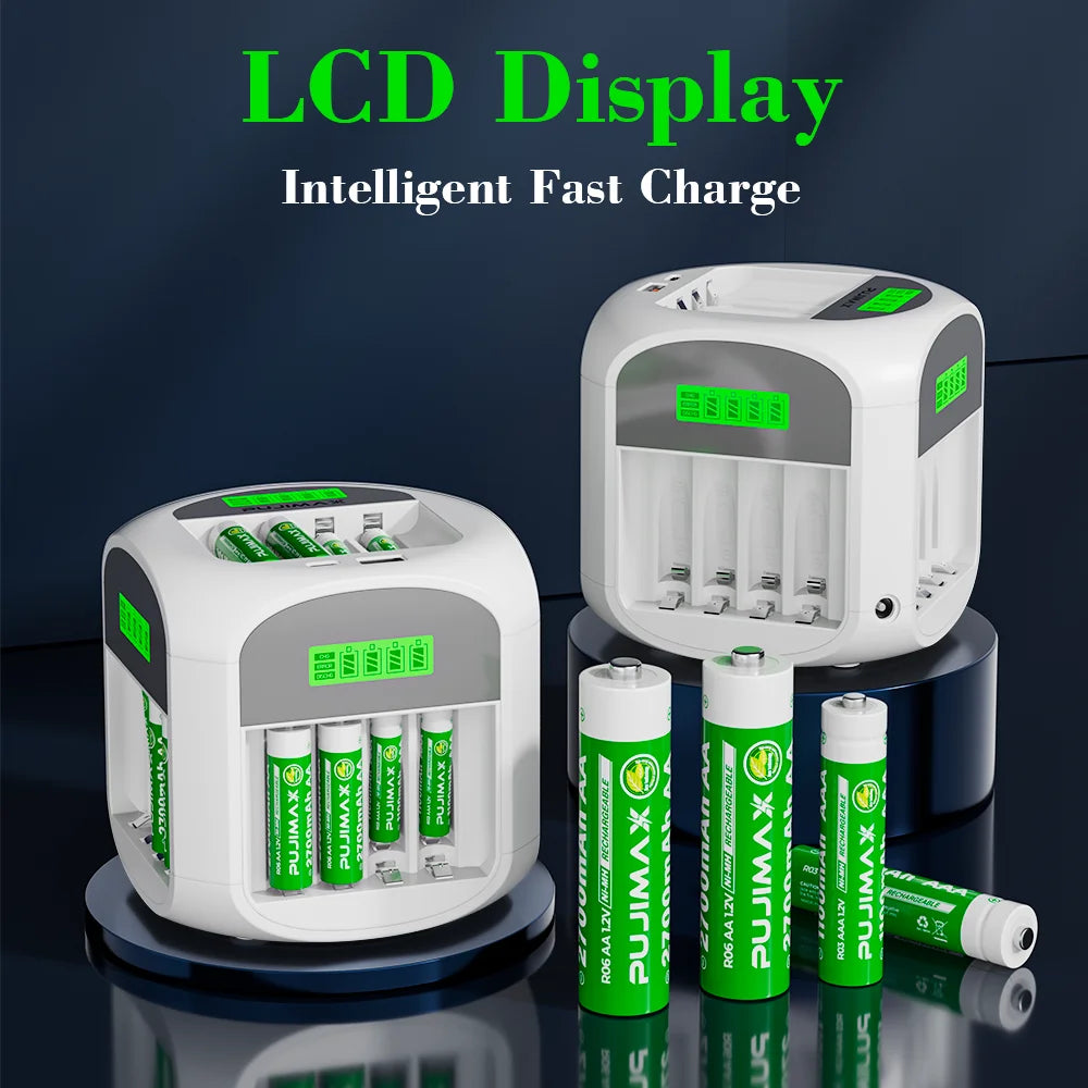 Pujimax 20-Slot Square charger for AA AAA 1.2V Ni-Mh-Ni-Cd Batteries with Rapid Charger Multi-Protection