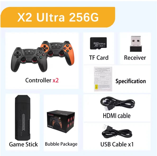 X2 Ultra Game Stick 256GB - Over 60,000 Retro Games, Wireless Handheld Console with HD Output for PS1 and Nintendo