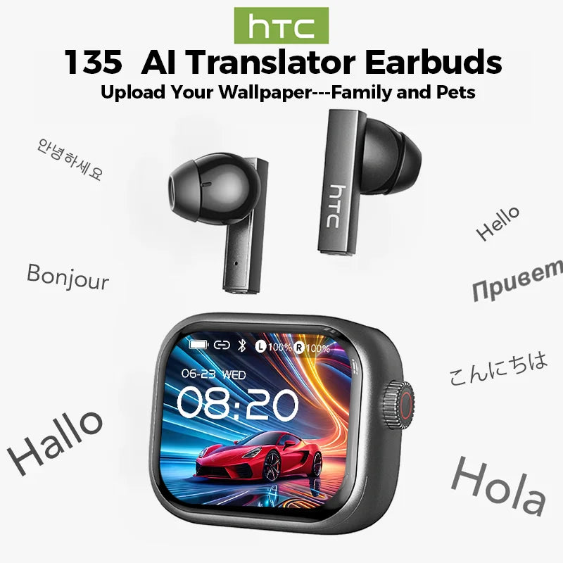 HTC NE40 Ultra HD Wireless Earphones with AI Translator, Bluetooth V6 Sports In-Ear Headphones and Noise Reduction Microphone
