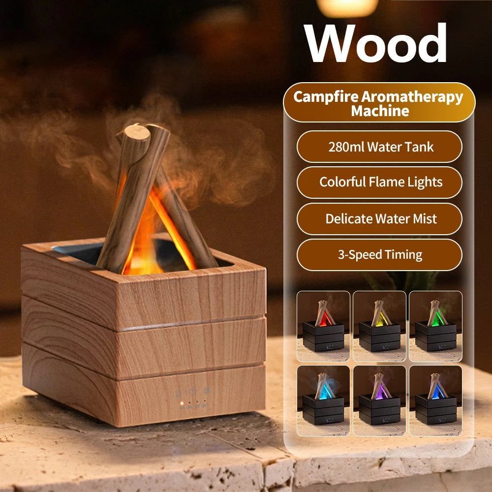 Ultrasonic Aroma Diffuser with Simulated Flame and LED Light - Bonfire Air Humidifier and Essential Oil Fogger