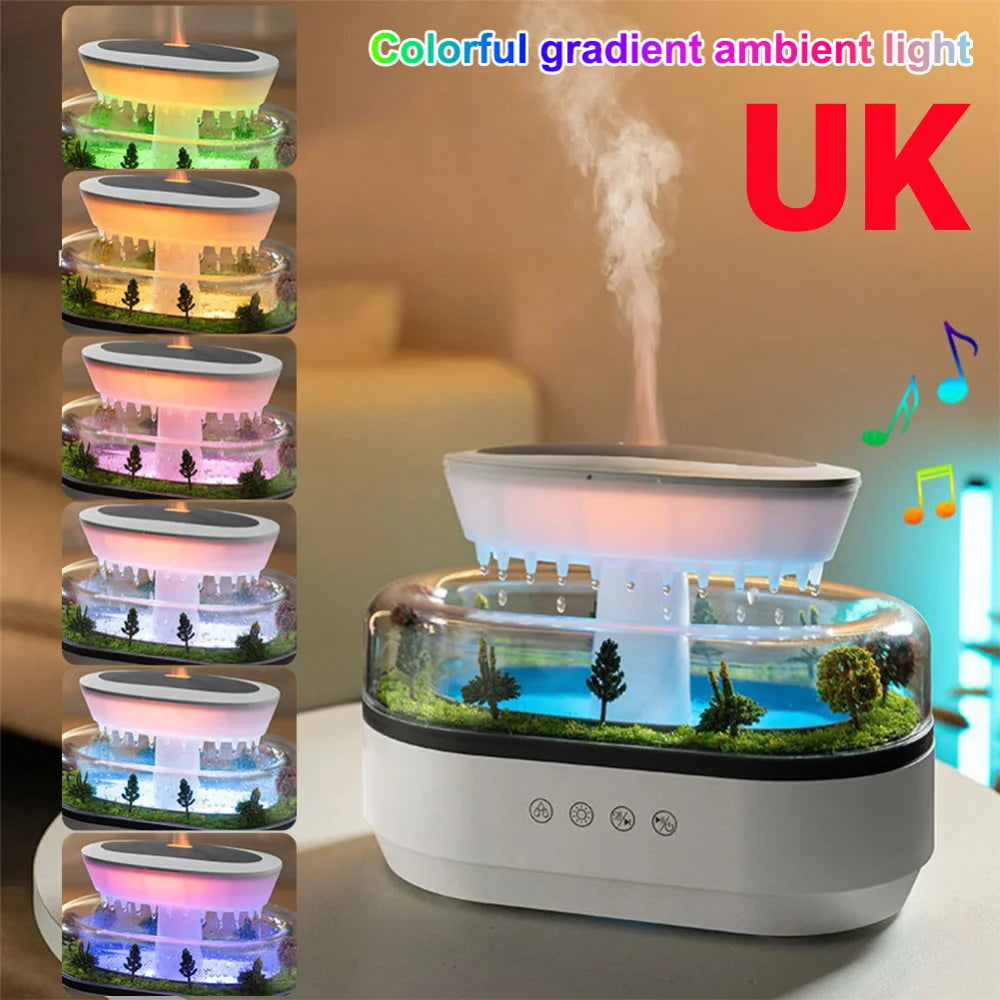 Rain Cloud and canyon Air Humidifier with Micro Landscape and Cool Mist Functionality, Featuring 7-Color Night Light and Essential Oil Diffuser