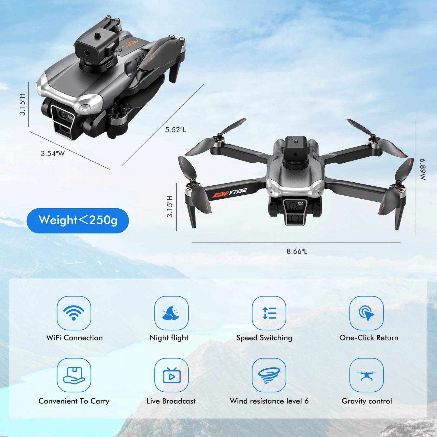 Drone with Camera for Kids Adults 4K, RC Drones Foldable Fpv Quadcopter for Beginners with 3 Cameras & Batteries, LED Lights