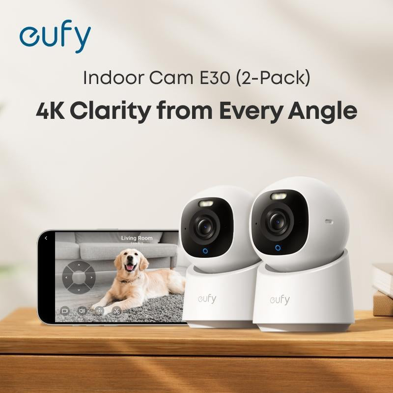 Eufy Indoor Cam E30, Latest Generation, 4K UHD Security Camera, 360 Pan-Tilt, Color Night Vision, AI Detection for Human/Pet/Audio/Crying, Human/Pet Auto Tracking, Works with Homekit