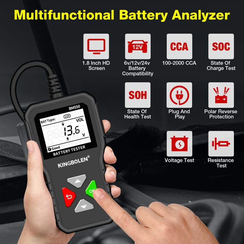 KINGBOLEN BM550 Automotive Battery Tester 6V 12V 24V Car Truck Motorcycles Boats Vehicle Battery Analyzer 100-2000 CCA
