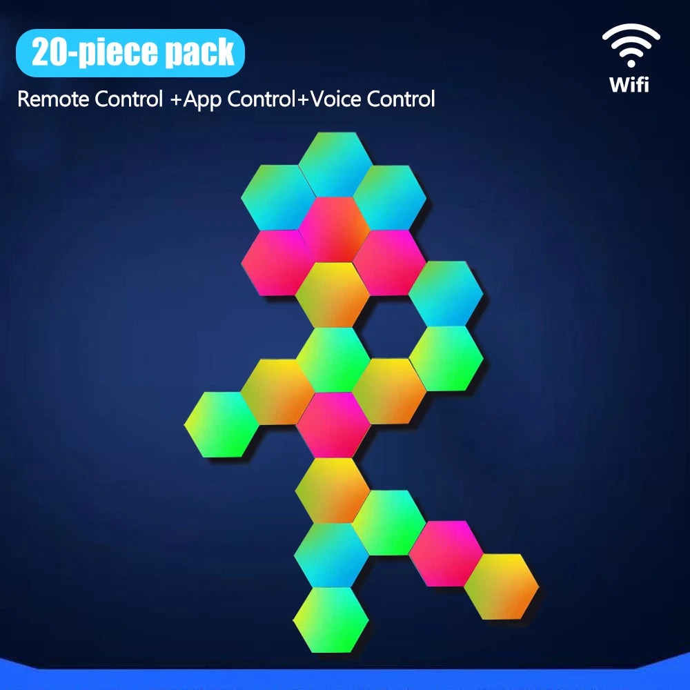 Hexagon RGB LED Light Panels for Gaming Rooms -with Musical Rhythm Sync, App Control 