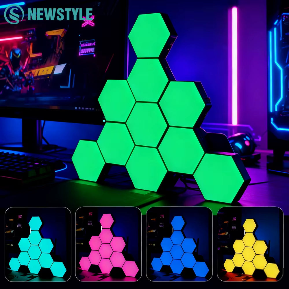Hexagon RGB LED Light Panels for Gaming Rooms -with Musical Rhythm Sync, App Control 