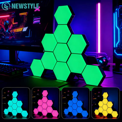 Hexagon RGB LED Light Panels for Gaming Rooms -with Musical Rhythm Sync, App Control 