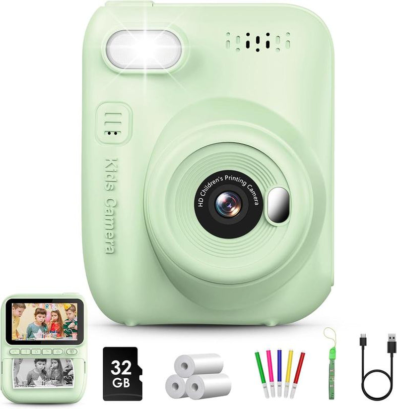 Kids Instant Print Camera, 32MP HD Photo with 3.0-Inch Screen, Christmas Birthday Gift for Boys Girls Age 3-12, Portable Digital Camera for Kids Reusable Digital Kids Camera with SD Card Perfect Gift for Christmas, Birthday, Toddler Gift