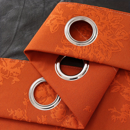 1pc Full Blackout Orange And Beige Peony Laminated Light Luxury Draping Three-Dimensional Perforated Curtains