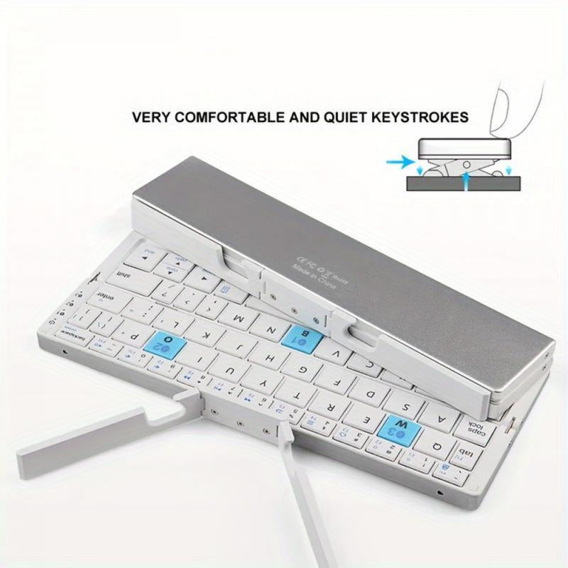 Mini Wireless Keyboard Super Mini Wireless Keyboard - Rechargeable, Foldable Design, Suitable for Android/Windows Tablets and Smartphones, Supports Simultaneous Connection to 3 Devices