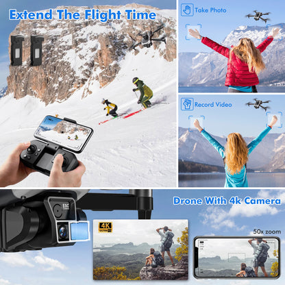 Drone with Camera for Kids Adults 4K,  RC Drones Foldable Fpv Quadcopter for Beginners with 3 Cameras & Batteries, LED Lights