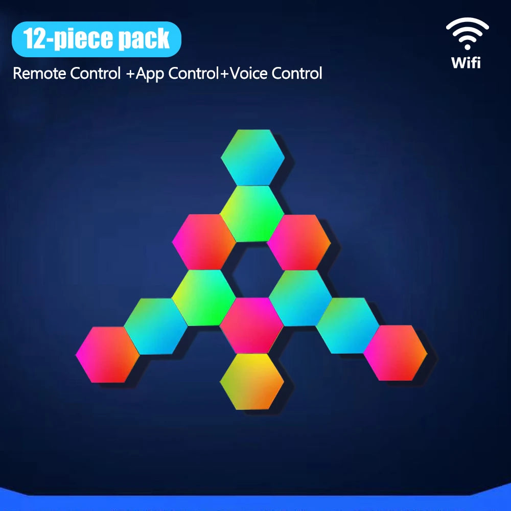 Hexagon RGB LED Light Panels for Gaming Rooms -with Musical Rhythm Sync, App Control 