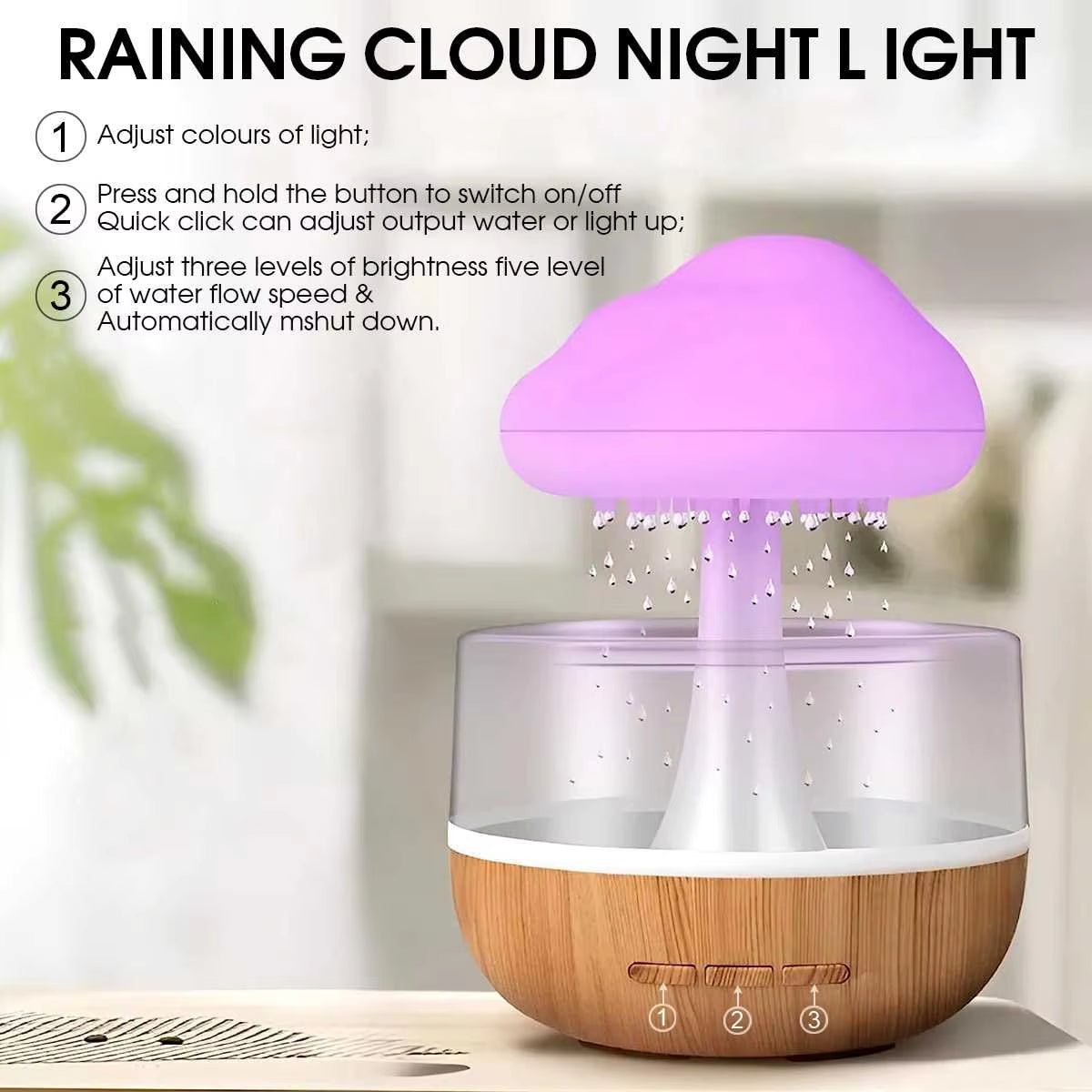 Rain Cloud Humidifier with Colorful Mushroom Design - Atmospheric Night Light and Essential Oil Aromatherapy Diffuser
