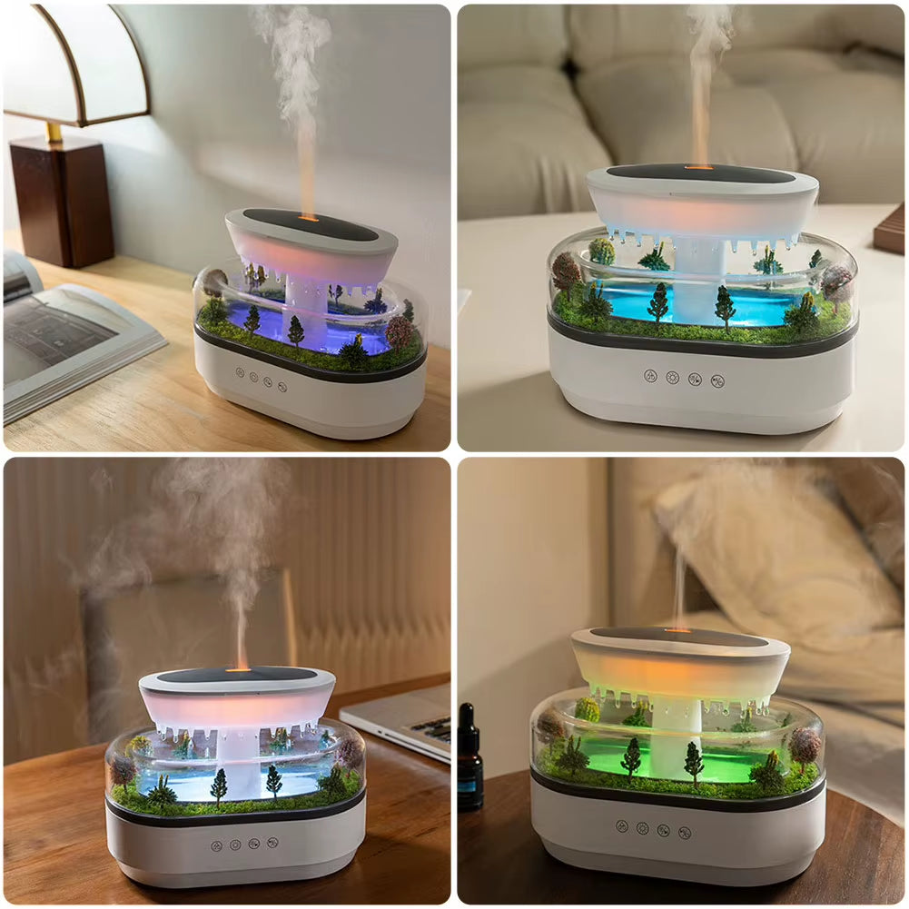 Rain Cloud and canyon Air Humidifier with Micro Landscape and Cool Mist Functionality, Featuring 7-Color Night Light and Essential Oil Diffuser