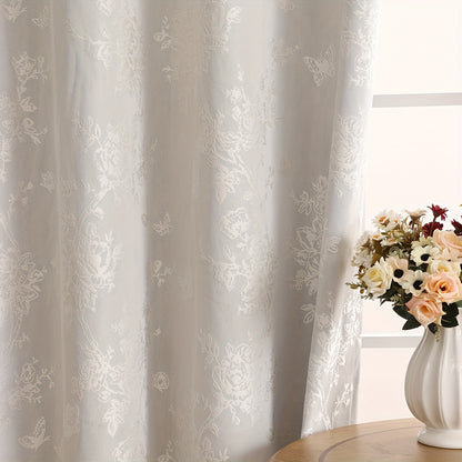 1pc Full Blackout Orange And Beige Peony Laminated Light Luxury Draping Three-Dimensional Perforated Curtains
