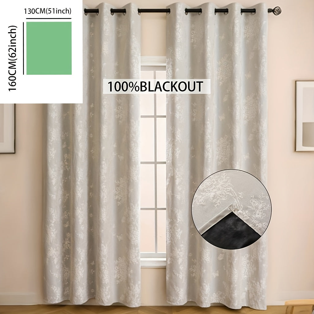 1pc Full Blackout Orange And Beige Peony Laminated Light Luxury Draping Three-Dimensional Perforated Curtains