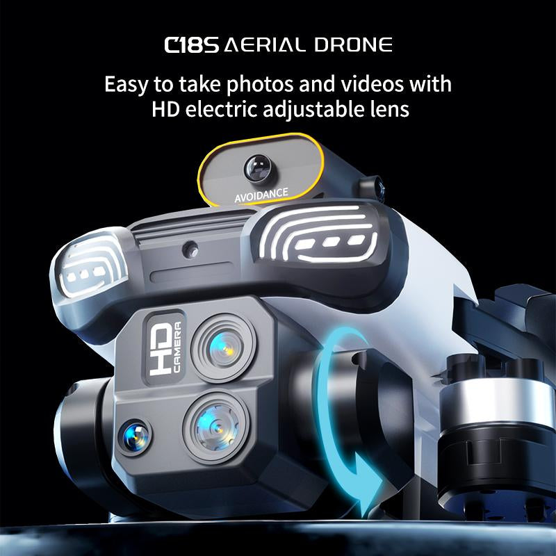 Aerial Drone 2025 C18S Pro with 4K UHD EIS Camera GPS 5G Wifi FPV Brushless Motors Optical Flow Smart Obstacle Avoidance Auto Return 360° Stunt Roll Dual Batteries