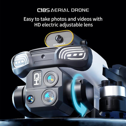 Aerial Drone 2025 C18S Pro with 4K UHD EIS Camera GPS 5G Wifi FPV Brushless Motors Optical Flow Smart Obstacle Avoidance Auto Return 360° Stunt Roll Dual Batteries