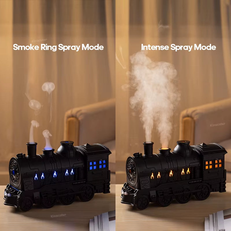 Vintage Train Locomotive Aroma Diffuser and Humidifier with Jellyfish Smoke Ring for Essential Oil Aromatherapy