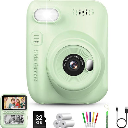 Kids Instant Print Camera, 32MP HD Photo with 3.0-Inch Screen, Christmas Birthday Gift for Boys Girls Age 3-12, Portable Digital Camera for Kids Reusable Digital Kids Camera with SD Card Perfect Gift for Christmas, Birthday, Toddler Gift