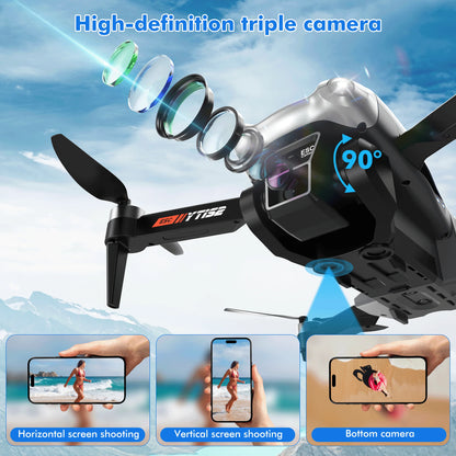 Drone with Camera for Kids Adults 4K,  RC Drones Foldable Fpv Quadcopter for Beginners with 3 Cameras & Batteries, LED Lights