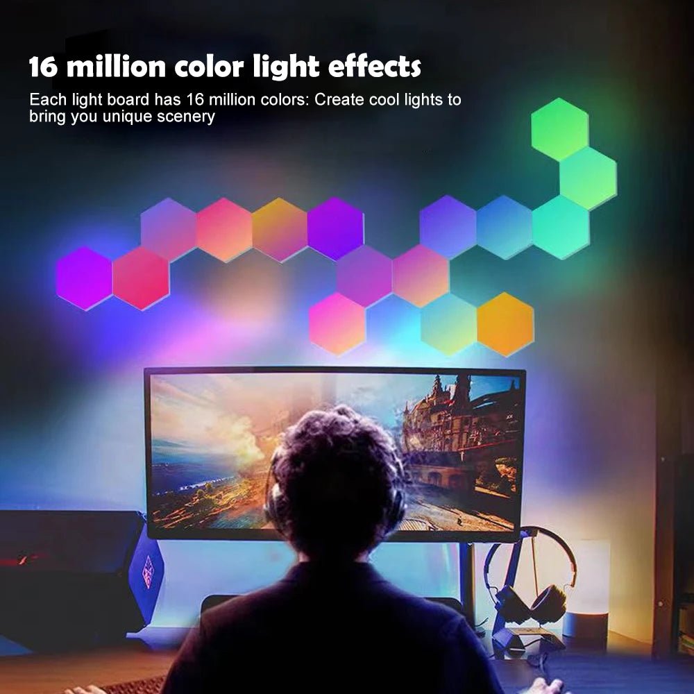 Hexagon RGB LED Light Panels for Gaming Rooms -with Musical Rhythm Sync, App Control 