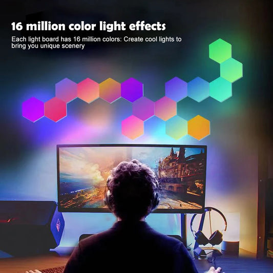 Hexagon RGB LED Light Panels for Gaming Rooms -with Musical Rhythm Sync, App Control 