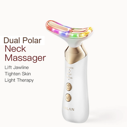 ANLAN Dual Polar Neck Beauty Device for Anti-Aging and Double Chin Reduction with EMS Facial Lifting and 5-Color Photon Warm Massage Technology in 24K Gold