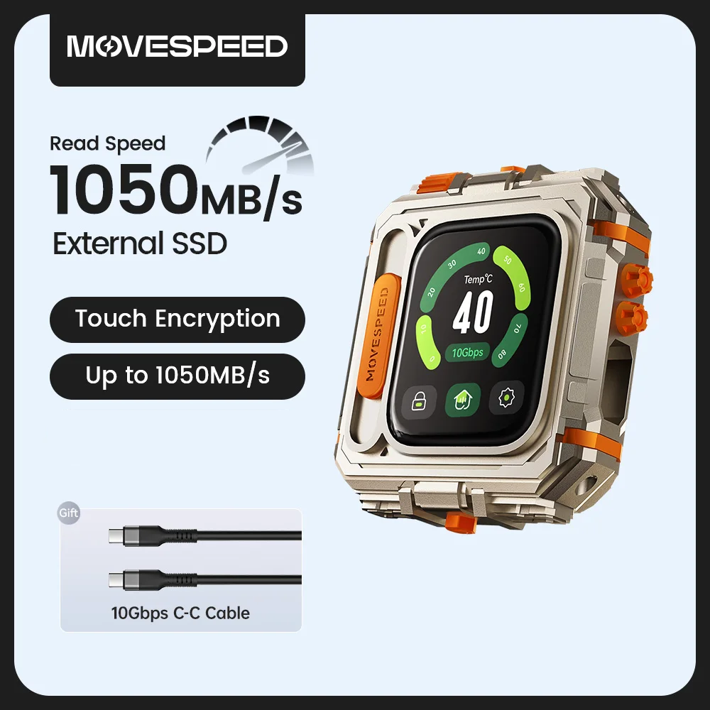 MOVESPEED GD10 1TB External SSD with Touchscreen Encryption, 1050Mb/s USB 3.2 Gen 2 Type-C Hard Drive 