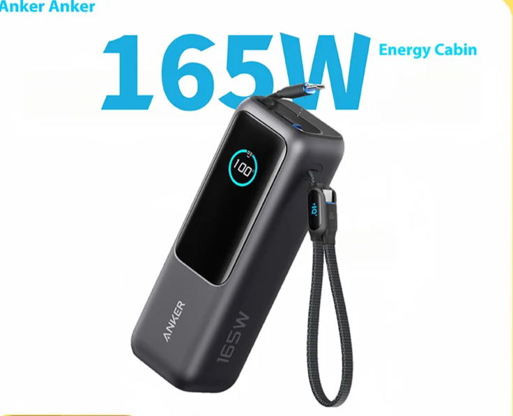 Anker Zolo 25000mAh Power Bank with 165W Maximum Fast Charging and Retractable Cables for Mobile Devices and Laptops