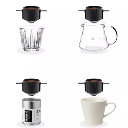 Portable Hand-Brewed Coffee Filter Cup Stainless Steel Folding Ear Filter Drip-Free Coffee Filter Cup with Bottom Tray