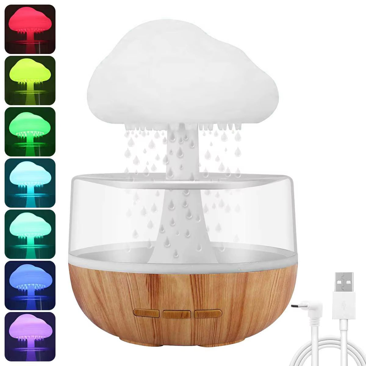Rain Cloud Humidifier with Colorful Mushroom Design - Atmospheric Night Light and Essential Oil Aromatherapy Diffuser