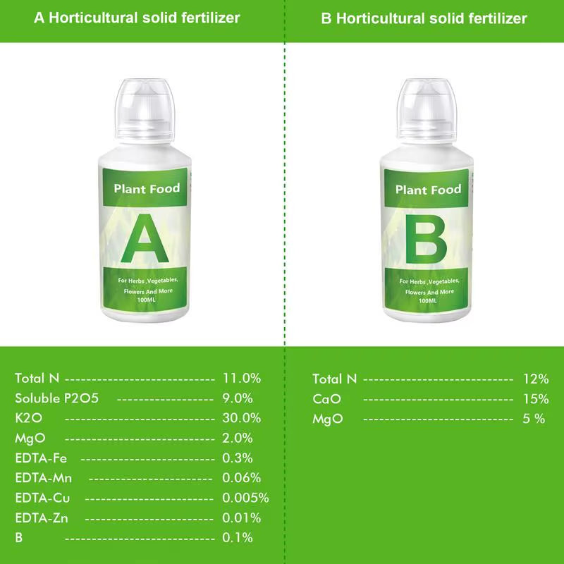 Hydroponic Nutrient Fertilizer AB Solution Set for Optimal Plant Growth in Flowers and Vegetables