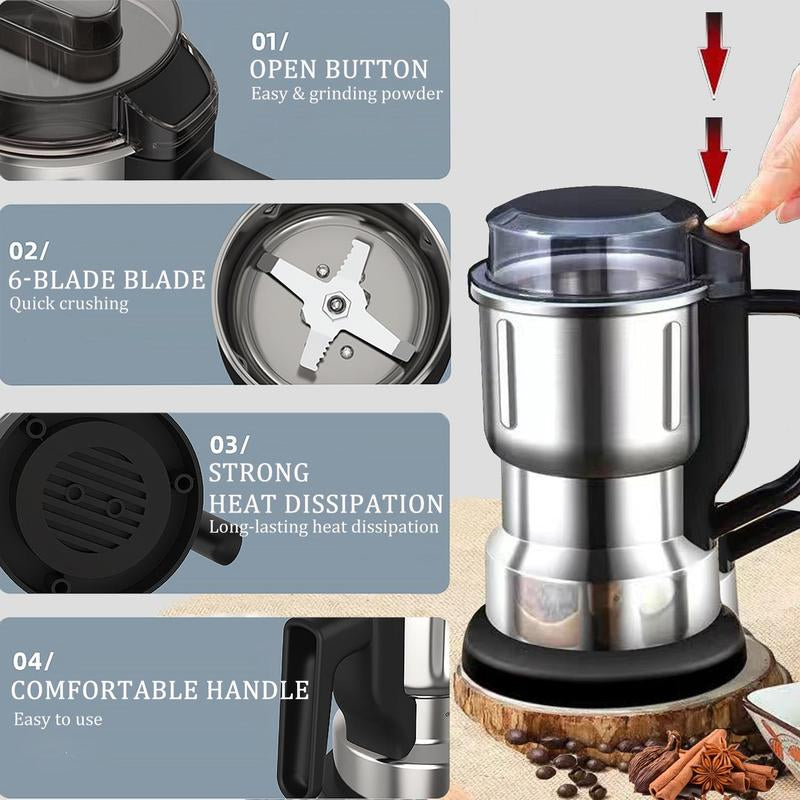 Transform Your Coffee Ritual with the New High-Power 400W Multi-Functional Electric Coffee Bean Grinder – Portable, Food-Grade Stainless Steel Kitchen Essential!