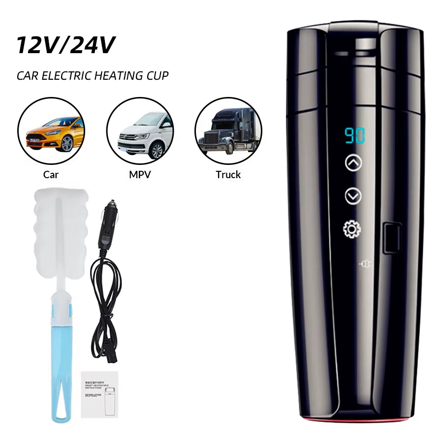 E-ACE 12V Portable Car Heating Thermos Cup - 400ml Stainless Steel Kettle with Touch Screen Digital Display
