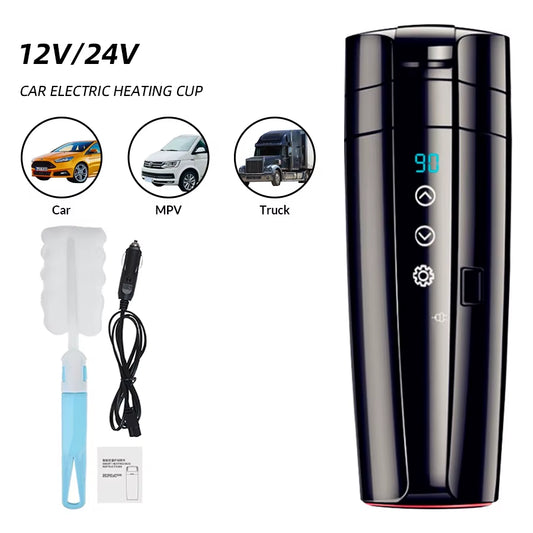 E-ACE 12V Portable Car Heating Thermos Cup - 400ml Stainless Steel Kettle with Touch Screen Digital Display