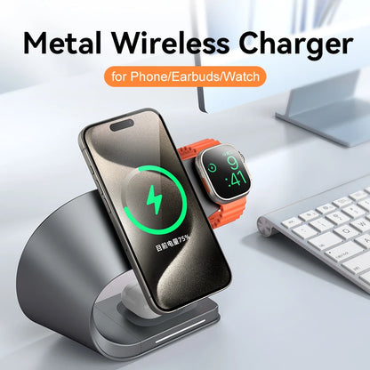 4-in-1 Wireless Charging Station with Metal Shell and Magnetic Fast Charging - 15W Output