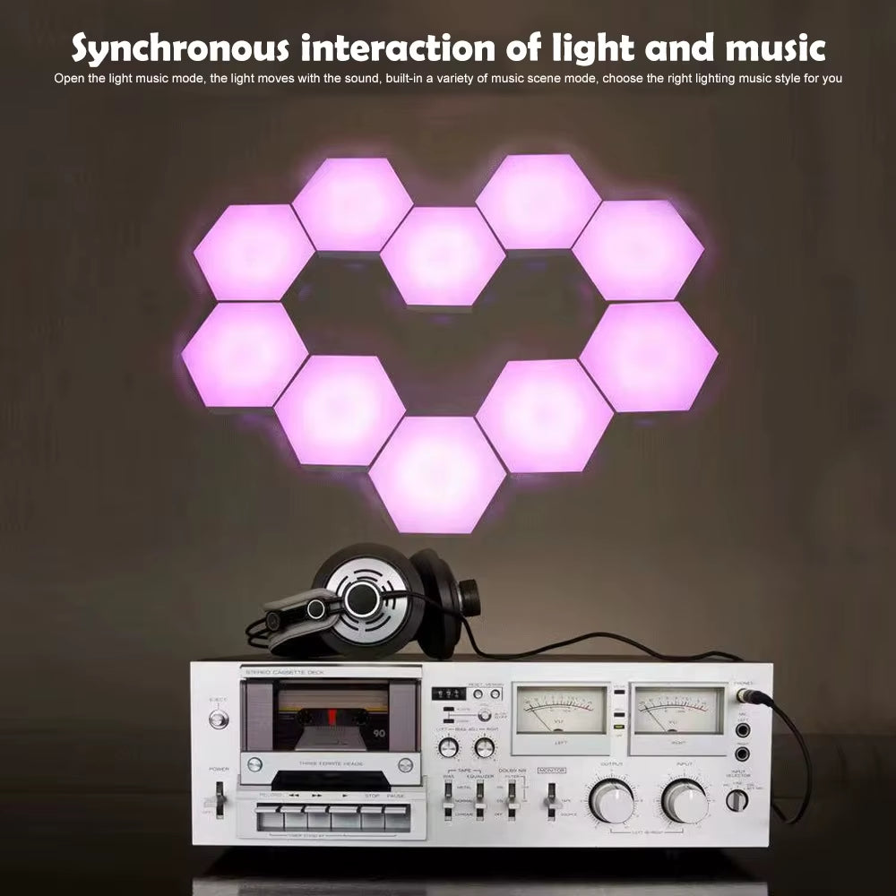 Hexagon RGB LED Light Panels for Gaming Rooms -with Musical Rhythm Sync, App Control 