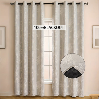 1pc Full Blackout Orange And Beige Peony Laminated Light Luxury Draping Three-Dimensional Perforated Curtains