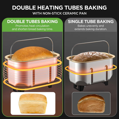 Neretva 3.3LB Bread Maker - 15-in-1 Stainless Steel Machine with Nonstick Ceramic Pan, Auto Nut Dispenser, and Full Touch Panel for Gluten-Free, White, Wheat, Rye, French, and Pizza Bread