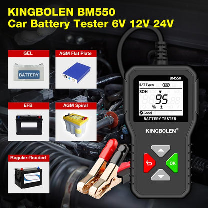 KINGBOLEN BM550 Automotive Battery Tester 6V 12V 24V Car Truck Motorcycles Boats Vehicle Battery Analyzer 100-2000 CCA