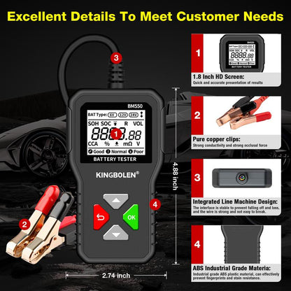 KINGBOLEN BM550 Automotive Battery Tester 6V 12V 24V Car Truck Motorcycles Boats Vehicle Battery Analyzer 100-2000 CCA