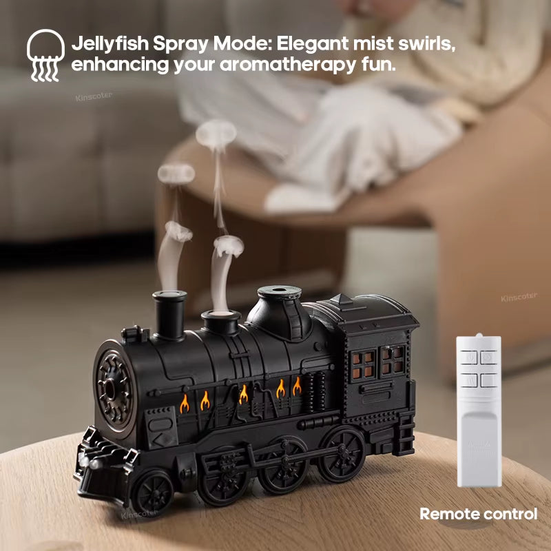 Vintage Train Locomotive Aroma Diffuser and Humidifier with Jellyfish Smoke Ring for Essential Oil Aromatherapy