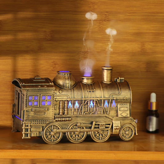 Vintage Train Locomotive Aroma Diffuser and Humidifier with Jellyfish Smoke Ring for Essential Oil Aromatherapy