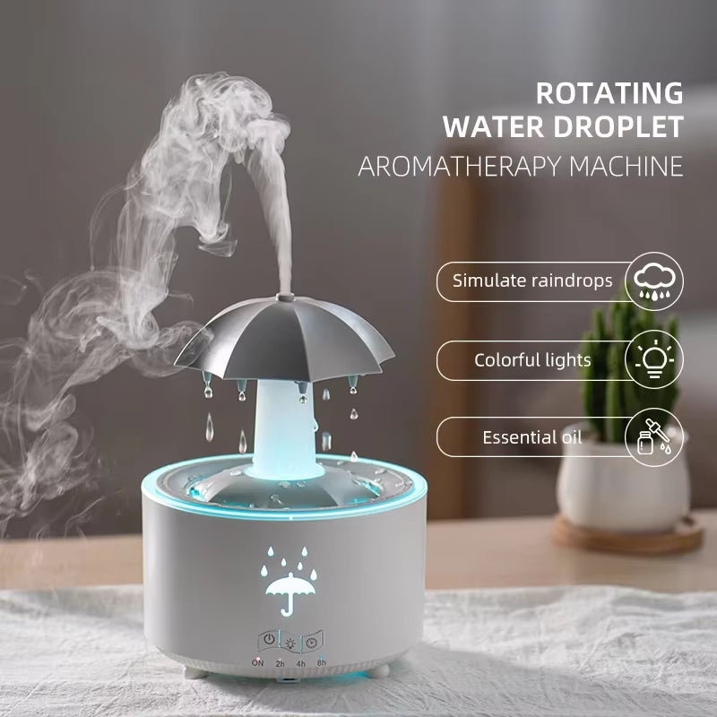 Rainbow Raindrop Aromatherapy Diffuser with Rotating Humidifier and 7-Color LED Lamp