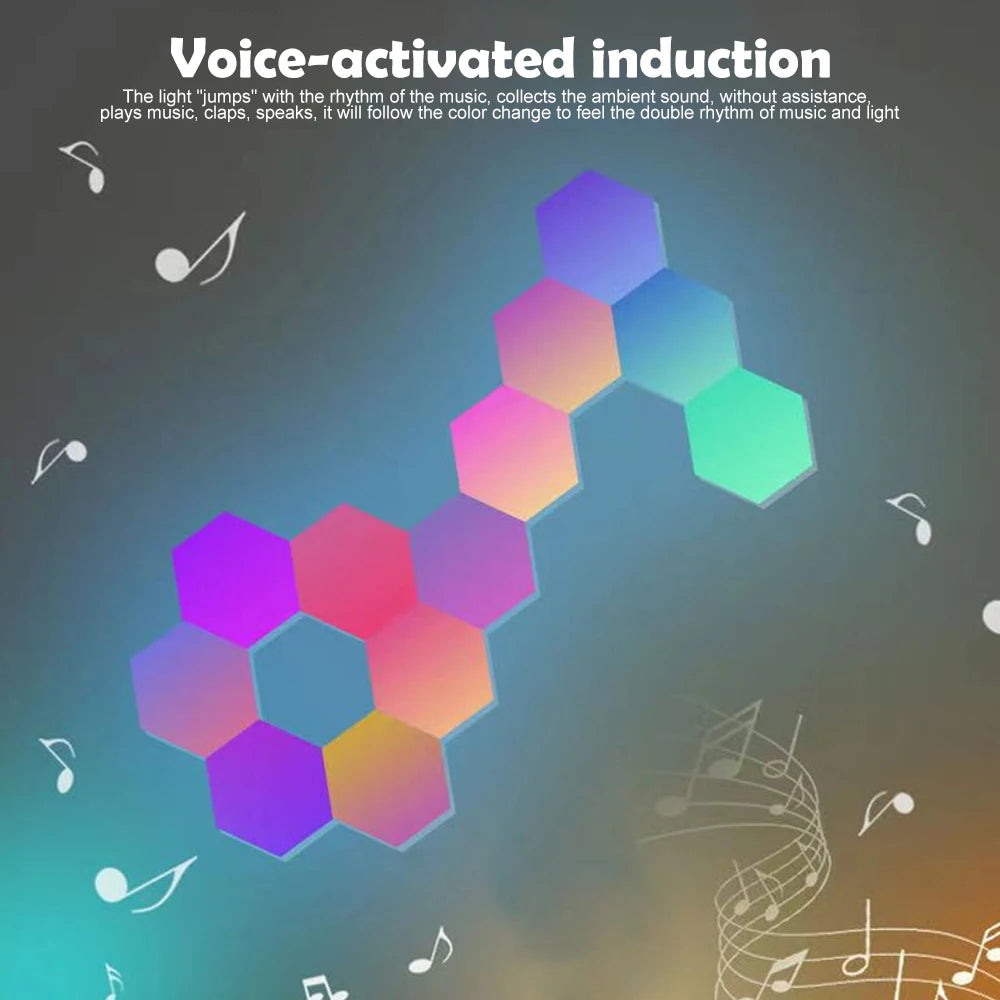 Hexagon RGB LED Light Panels for Gaming Rooms -with Musical Rhythm Sync, App Control 