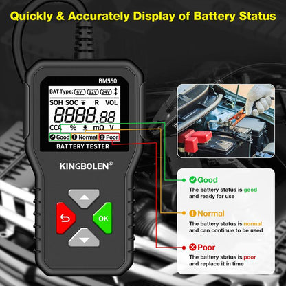 KINGBOLEN BM550 Automotive Battery Tester 6V 12V 24V Car Truck Motorcycles Boats Vehicle Battery Analyzer 100-2000 CCA
