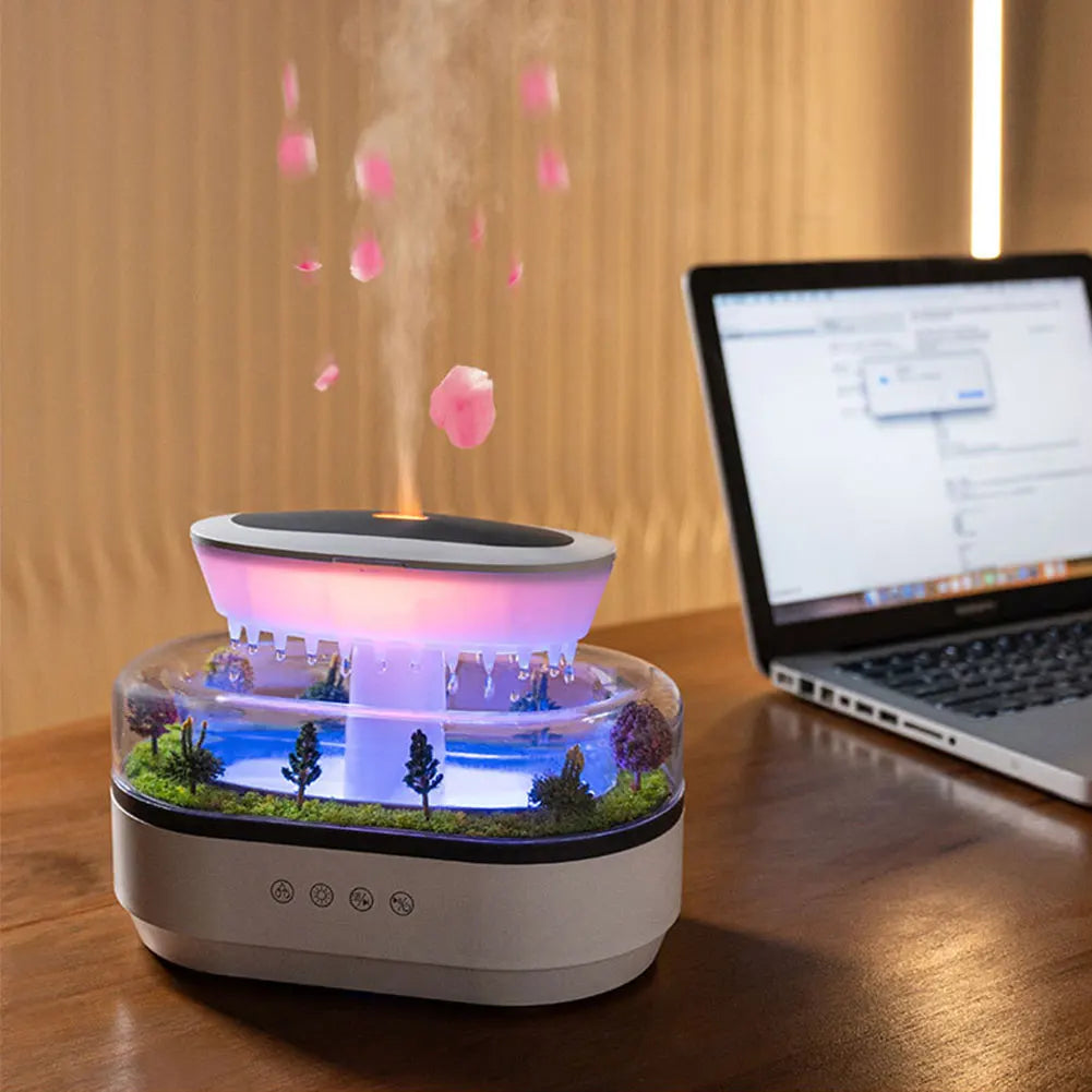 Rain Cloud and canyon Air Humidifier with Micro Landscape and Cool Mist Functionality, Featuring 7-Color Night Light and Essential Oil Diffuser