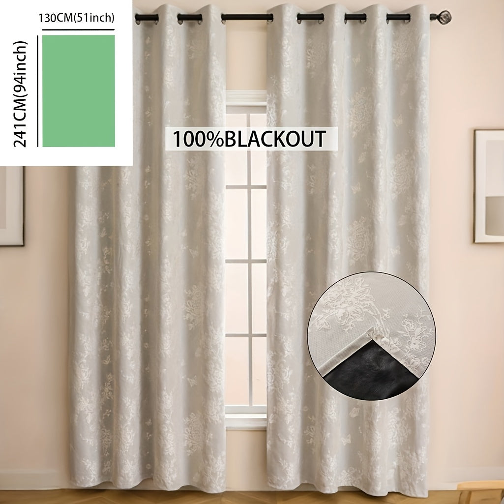 1pc Full Blackout Orange And Beige Peony Laminated Light Luxury Draping Three-Dimensional Perforated Curtains