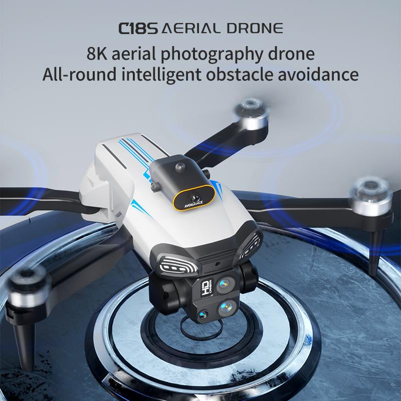 Aerial Drone 2025 C18S Pro with 4K UHD EIS Camera GPS 5G Wifi FPV Brushless Motors Optical Flow Smart Obstacle Avoidance Auto Return 360° Stunt Roll Dual Batteries